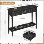 3More Entryway Console Table with 3 Drawers,42" Carved Hallway Table with Open Shelf,Long Sofa Table for Living Room, Hallway, Behind Couch,Black