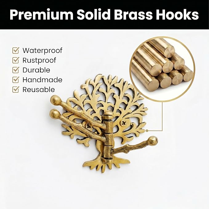 Indian Shelf 33Lb. Brass Tree Swivel Tri Arm Hook Foldable Decorative Wall Hooks 3 Prong Wall Hooks Vintage Towel Hooks Gold Coat Hooks Robe Hook Folding Coat Hooks Hangers