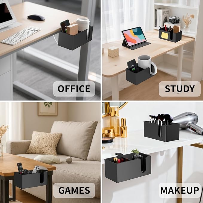 OOKUU 3-in-1 Desk Organizer - Large Desk Cup Holder Clamp, Pencil Holder and Phone Stand - Detachable Anti-Spill Table Cup Holder, Office & PC Gaming Desk Accessories for Cup, Phone and Pen (Black)