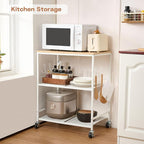Rolling Kitchen Microwave Cart, 3 Tier Microwave Stand with Storage, Small Kitchen Island on Wheels, Wood and Mental Kitchen Shelf Rack, White Organizer for Living Room, Office, Balcony