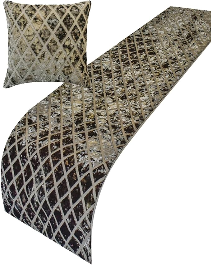 The HomeCentric King/Queen/Twin Grey Decorative Bed Runner CA King 86"x18" Bed Runner Without Pillow Cover, Diamond Pattern, Velvet Cut Bed Scarf on Velvet Fabric - Grey Velvet Verve