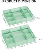 Marbrasse 2 Pack Desk Drawer Organizer, Mesh Drawer Organizer Tray with 8 Adjustable Compartments, Desk Organizers and Accessories, 5 Dividers Drawer for Office Supplies, Makeup & Vanity (Green)