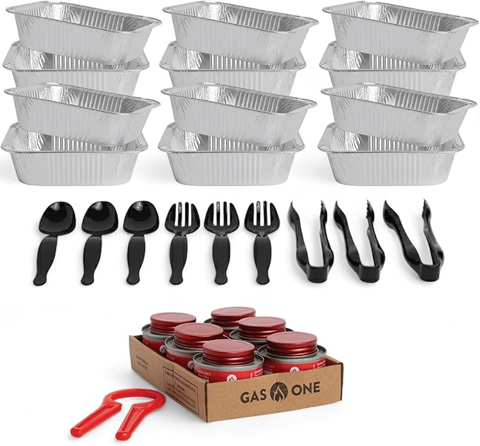 Alpha Living 6 Pack Refill Kit - Disposable Chafing Dish Buffet Set, Welded Body Food Warmers for Parties, Fuel Cans, Half Size Pans, Warming Trays