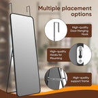 Antok 49''x 15''Full Length Mirror Over Door, 4-in-1 Standing Leaning Wall Mounted, Adjustable Hanging Mirror for Bedroom Living Room, Black, Rounded Corner