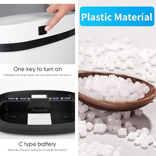 BestOffice | 13 Gallon Plastic Trash Can with Lid | White | Automatic Touchless Garbage Can | Odor Control | Modern Oval Design | Easy to Clean | Fits Any Kitchen, Bathroom, Office or Home