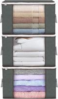 Large Storage Bags, 3 Pack Clothes Storage Bins Foldable Closet Organizers Storage Containers with Durable Handles Thick Fabric for Blanket Comforter Clothing Bedding 90 L (Gray)
