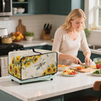 Dragonfly Sunflower Print Microwave Oven Cover Dust-Proof Microwave Toaster Oven Cover with Storage Bags Universal Washable Decor Accessories for Kitchen, S