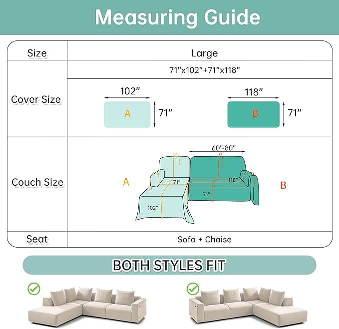 MYSKY HOME Couch Cover for Sectional Sofa, 2 Pieces Couch Covers for L Shape Sofa Geometrical Sofa Slipcovers for 2-3 Cushion Couch Sofa Throws for Pets, Kids (71"x118"+71"x118", Frost Grey)