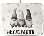 Winter Gnome Dish Drying Mat for Kitchen Counter 18x24 Christmas Snowflakes Santa Kitchen Drying Mat Hello Winter Dish Drainer Mat Super Absorbent Dish Rack Mat for Coffee Bar Countertop