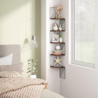 Love-KANKEI Corner Shelf Wall Mount of 5 Tier, Rustic Wood Floating Shelves Wall Shelves for Bedroom Living Room Bathroom Kitchen Office and More Dark Walnut
