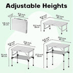 YihuiKo Folding Camping Table, Aluminum 24" x 16" Adjustable Height Max 27.5" with Carrying Handle, Lightweight, Portable Camping Table for Outdoor Indoor Picnic Beach, Silver