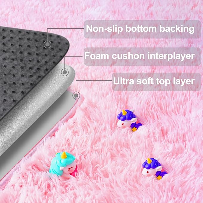 qulint 8x10 Area Rugs for Living Room, Large Fluffy Pink Rug for Bedroom, Soft Shag Shaggy Fuzzy Carpets for Boys and Girls, Modern Alfombras for Kid Room Dorm Room Home Decor (8ft x 10ft, Pink)