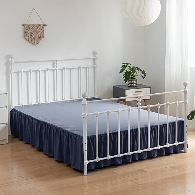 Bed Skirt King Size Ruffled Bed Skirts with Split Corners,16 Inch Drop Dust Ruffle Bed Skirt with Platform, Blue, King - 16" Drop