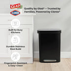 Glad Stainless Steel Step Trash Can, Series 2 with Clorox Protection - Large Black Kitchen Garbage Bin with Soft Close Lid, Foot Pedal and Waste Bag Roll Holder, 13 Gallon