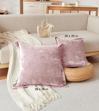 Luxurious Velvet Euro Shams Decorative Throw Pillow Covers 26x26 Set of 2 Solid Square Euro Pillow Shams for Sofa Couch Bedroom, Pink