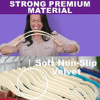 MIZGI Premium Velvet Hangers (50 Pack) - Heavy Duty, Non Slip Felt - Ivory, Chrome Hooks, Space Saving Suit Hangers
