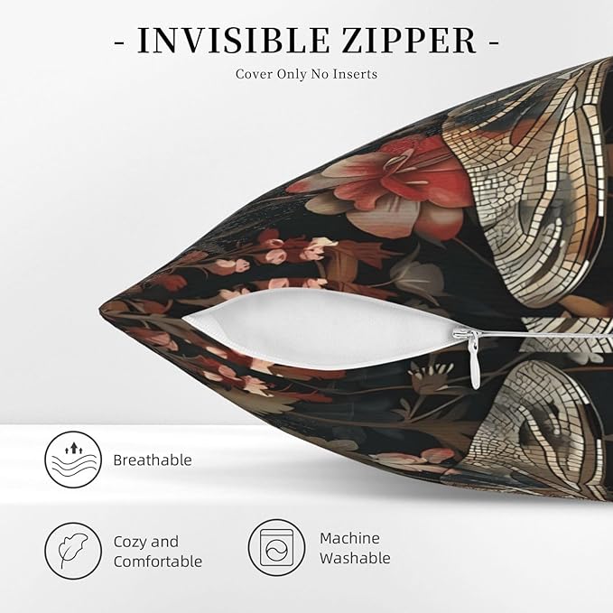 William Morris Abstract Vintage Floral Dragonfly Design 18x18 inches Throw Pillow Covers Square Pillowcases Decor for Bed Couch Sofa Living Room Cushion Covers