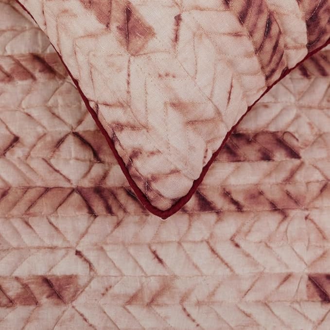 The HomeCentric King/Queen/Twin Maroon & Ivory Decorative King 90"x18" Bed Runner with Pillow Cover, Tie & Dye, Beaded & Quilted Bed Scarf on Cotton Fabric - Tie Dye Love
