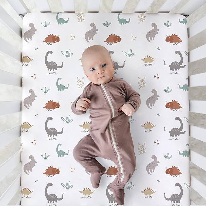 BROLEX Baby Fitted Crib Sheets: Kid Crib Sheets - Set of 2 for Toddler Standard Size Crib Mattress for Boys and Girls - Jersey Knit Crib Bed Sheets Cute Dinosaurs