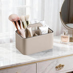 Caddy Organizer with Handle, PU Leather Remote Control Holder Desk Caddy, Portable Makeup Remote Organizer for Table, Nightstand, Office (Beige)