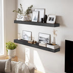 36x8x1.6 inch Floating Shelves Set of 2 – Solid Wood Rustic Black Wall Mounted