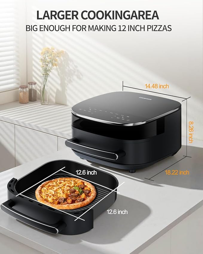 6QT Large Air Fryer, 11-in-1 Air Fryer Top & Bottom Heating, No Flip Needed