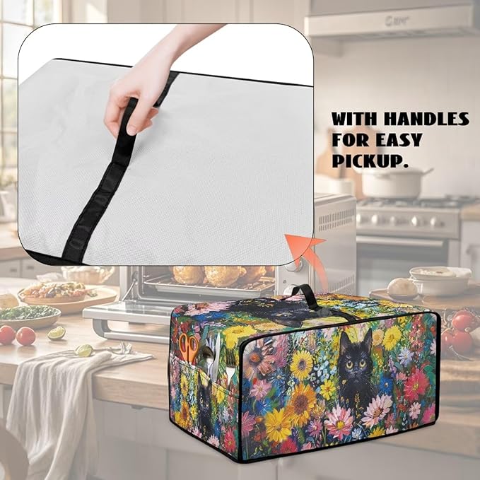 Microwave Oven Dust Cover Heavy Duty Microwave Oven Cover Waterproof Dust-Proof Kitchen Machine Covers Case Protections for Toaster Oven, Oil Painting Cat Sunflower Daisy Print, M