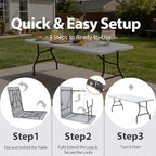 SUPER DEAL 8FT Folding Picnic Table for Indoor Outdoor, Portable Fold-in-Half Plastic Dining Camping Party Table with Carrying Handle