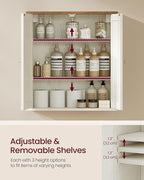 VASAGLE Siren Collection - Bathroom Wall Cabinet, Hanging Bathroom Storage Cabinet, for Medicines, Farmhouse, 2 Adjustable Shelves, 7.9 x 22 x 23.6 Inches, Rustic White and Honey Brown UBBK330WJ01S