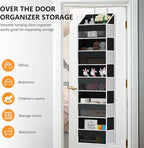 Over Door Organizer - Over The Door Storage Organizer with 5 Large Pockets & 10 Mesh Side Compartments - Heavy-Duty Hanging Storage for Bathroom, Bedroom & Nursery - Room Organizer Solution - Black