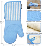 Alselo Silicone Oven Mitts Heat Resistant 932℉ with Waterproof & Non-Slip Kitchen Mittens, Set of 2 Extra Long Oven Gloves with Soft Cotton Terry Lining for Baking Cooking Barbecue (2, Blue Mitts)