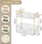 shuang qing 2 Tier Bathroom Counter Organizer with Hair Dryer Holder, Hair Tool Countertop Storage, Cosmetics Skincare Shelf Organizer, Makeup Organizer Perfume for Dresser Vanity Tray - White