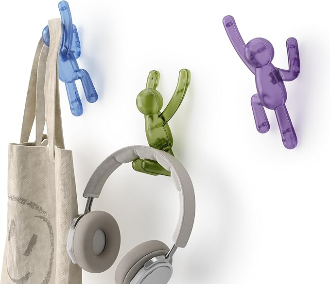 Umbra Buddy Wall Hooks – Drill-Free PIN-Point Decorative Wall Mounted Coat Hooks for Hanging Coats, Scarves, Bags, Purses, Backpacks, Towels & More, Set of 3, Assorted Gem Colors