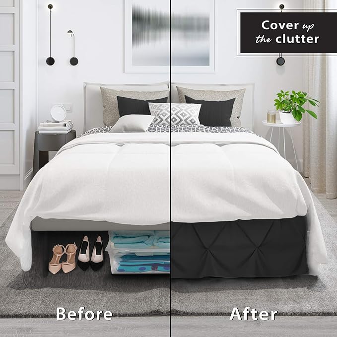 Nestl Pinch Pleat Twin Bed Skirt - 14" Drop, Premium Microfiber Black Bedskirt