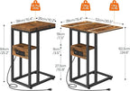 HOOBRO Foldable End Table, C Shaped Side Table with Charging Station, Sofa Couch Table that Slide Under for Living Room Bedroom Small Spaces, Easy Assembly, Rustic Brown and Black BF29USF01