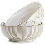 getstar Large Serving Bowls (8 inch & 60 fl oz), Ceramic Salad Bowl Set of 2, Microwave and Dishwasher Safe, Farmhouse Kitchen Decorative Bowls Set (Embossed Stripes & Stars)