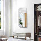 BONEWEI Silver Bathroom Mirror,20x40 inch Wall Mirror for Bathroom Wall Mounted,Rectangle Mirror for Bathroom Over Sink,Modern Frame Round Corner for Living Room,Bedroom Entryway,Horizontal/Vertical