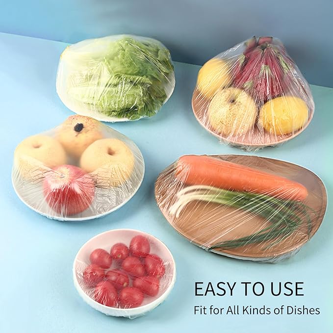 Homelove Plastic Bowl Covers Dish Cover Food Cover, 200pcs Reusable Elastic Stretch Fresh Keeping Covers, Kitchen Dining Cookware Canning Lids Food Bags, Universal Kitchen Plastic Wrap [Colorful]