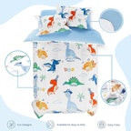 SANDJEST Dinosaurs Bedding Full Set for Boys Kids Children, Ultra Soft Microfiber Comforter Set with 4-Pieces, Comforters Bed Sets Bedroom Decor