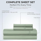 100% Natural Cotton Sheets Queen Size Bed Set | 500 TC Single-Ply Sateen Weave | Soft, Breathable, Hypoallergenic Solid 4-Piece Bedding with Deep Pocket Fitted, Flat, Pillowcase | Sage