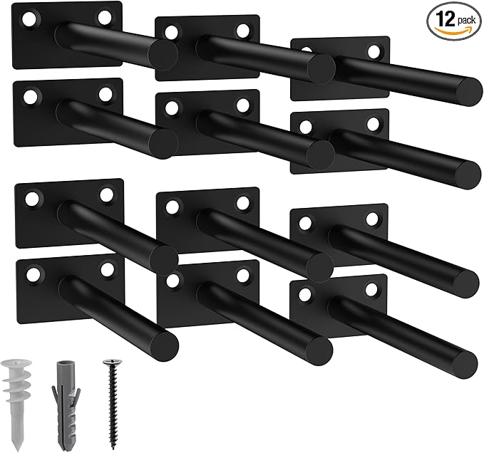 LEOPO Black 12-Pack 5 inch Floating Shelf Brackets, Hidden Shelf Bracket