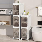 5-Tiers Slim Bathroom Storage Cabinet, Foldable Storage Cabinets,Narrow Bathroom Storage,Movable Bathroom Storage Organizer for Small Spaces,Bathroom,Kitchen,Laundry,White