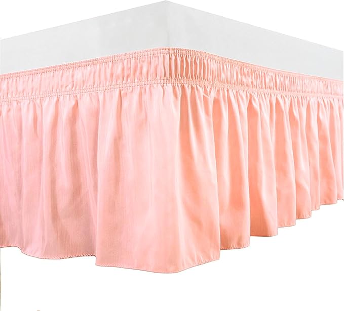 Peach Wrap Around Bed Skirts with 16" Drop - Three Sides Fabric Adjustable Elastic Dust Ruffle Silky Soft -600 TC Stretchy Bed Skirt-Twin XL(39"X 80") Peach