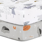 Pack n Play Sheets, BROLEX 2 Pack Mini Crib Sheets,Stretchy Portable Fitted Playard Sheet Set, Convertible Playard Mattress Cover,Ultra Soft Breathable Material,Snowy Forest