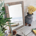 AAZZKANG Mirror with Wood Framed Rectangle Rustic Wall Mirrors Decor Large 20"x16" for Bedroom Bathroom Living Room Entryway
