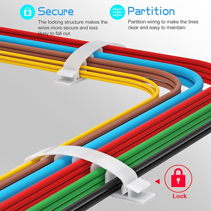 XHF 30pcs Adhesive Cable Wire Clips white, Outdoor Cable Management Wire Organizer Cord Holder for Under Desk, Car, Wall, TV PC Ethernet Cable