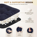 downluxe Indoor Chair Cushions for Dining Chairs, Tufted Overstuffed Textured Foam Kitchen Chair Pads with Ties and Non-Slip Backing, 15.5" x 15.5" x 4", Navy, 4 Pack