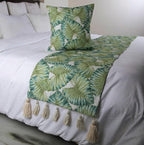The HomeCentric Decorative Designer Handmade Bed Runner with 2 Decorative Throw Pillow Cover, 68 x 18 Inch Designer Full Size Bed Scarf in Printed Linen & Embroidery Bed Linen - Tropical Feeling