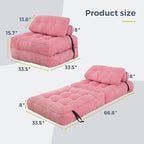 MAXYOYO Folding Sofa Bed, Convertible Chair with Pillow Foldable Couch with Back Support, Portable Fold Out Chair Bed Comfy Floor Sofa Lounge for Living Room Bedroom, Pink, Single