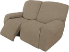 Easy-Going 6 Pieces Recliner Loveseat Stretch Sofa Slipcover Sofa Cover Furniture Protector Couch Soft with Elastic Bottom Kids, Spandex Jacquard Fabric Small Checks Natural